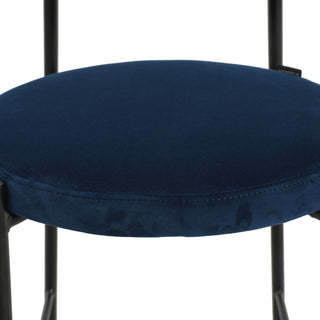 LeisureMod Euston Wicker Bar Stool With Black Steel Frame and Footrest, Navy Blue