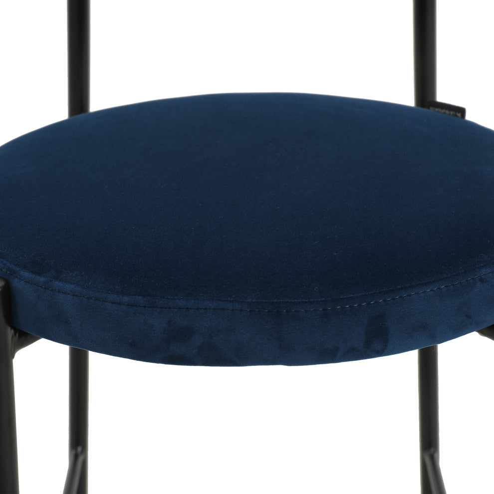 LeisureMod Euston Wicker Bar Stool With Black Steel Frame and Footrest, Navy Blue