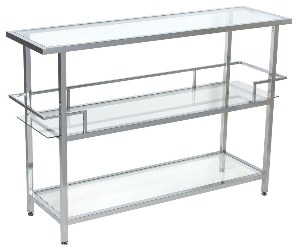 Portico Modern 3-Tier Metal and Glass Bar Unit for Liquor or Wine Storage