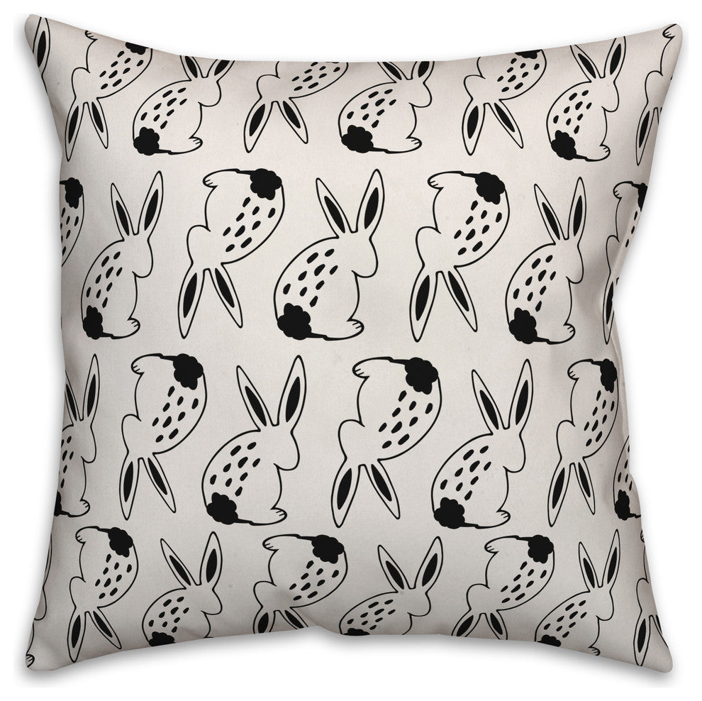 Black and White Bunny Pattern 18x18 Throw Pillow