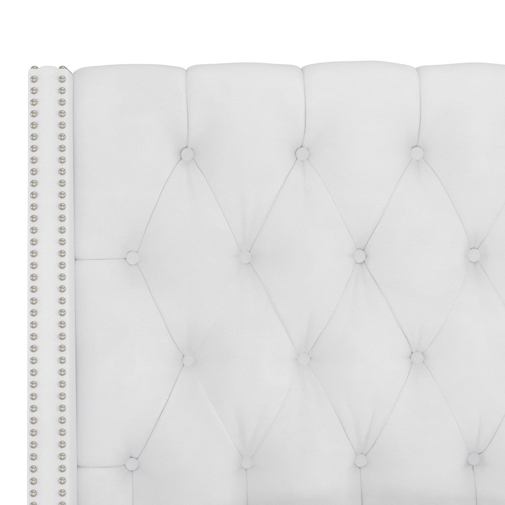 Williams King Nail Button Tufted Wingback Bed, Velvet White