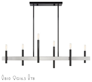 Denmark 6-Light Black Chrome Extra Large Linear Chandelier with Brushed Nickel