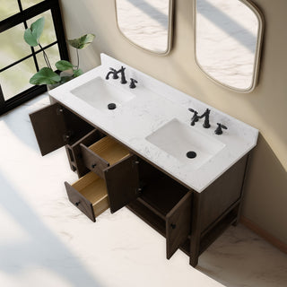 Landon Modern Herringbone Bathroom Vanity, 60", White Top