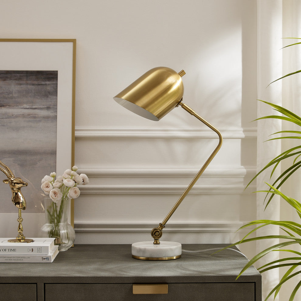 Inspired Home Brilynn Table Lamp, Marble Stone Base, Brass