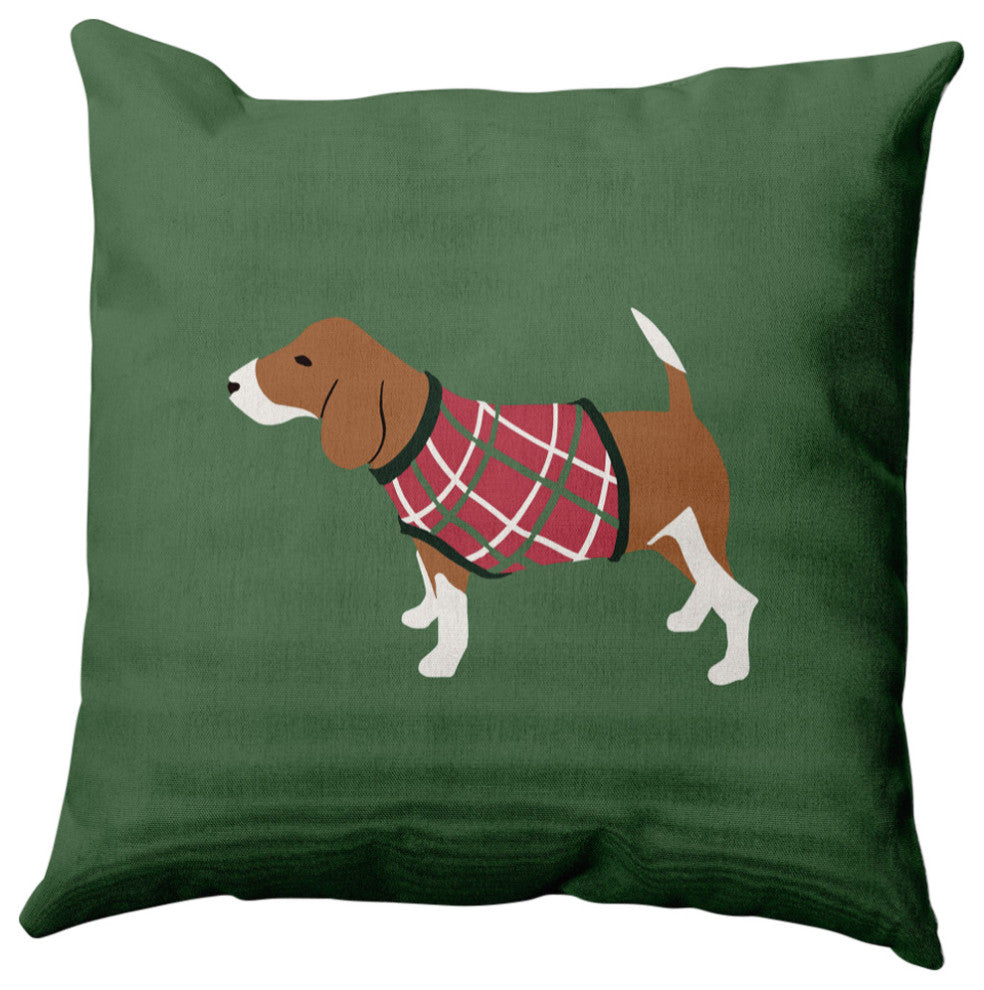 Warmest Wishes Doggie Decorative Throw Pillow, Green, 26"x26"