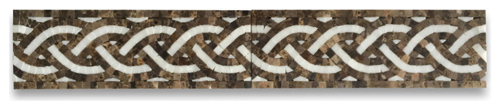 Marble Mosaic Border Listello Tile Braid White Jade 4x12 Polished, 1 piece