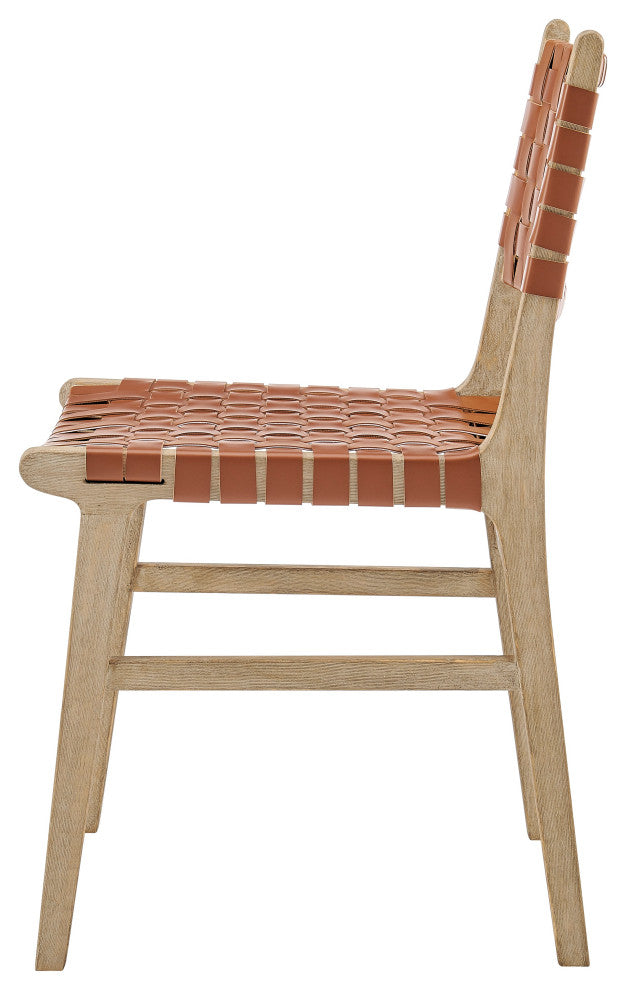 Marco Faux Leather Dining Side Chair Drift Wood Frame, Ochre Brown
