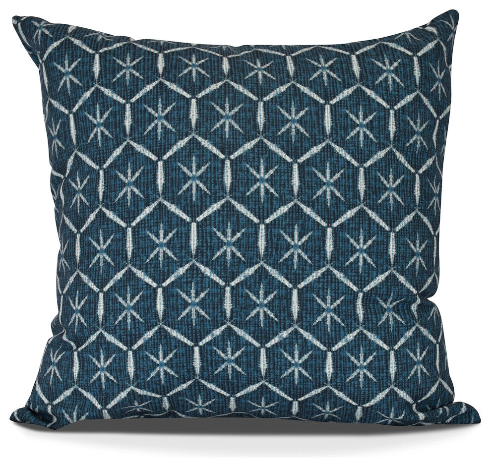 Tufted, Geometric Print Outdoor Pillow, Navy Blue, 16" x 16"