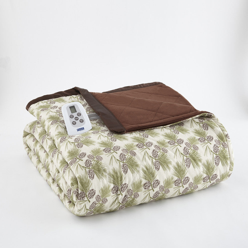 Micro Flannel Electric Heated Comforter, Pinecone, Twin