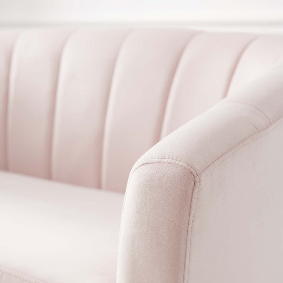 Tufted Loveseat Sofa, Velvet, Pink, Modern, Living Lounge Hotel Hospitality