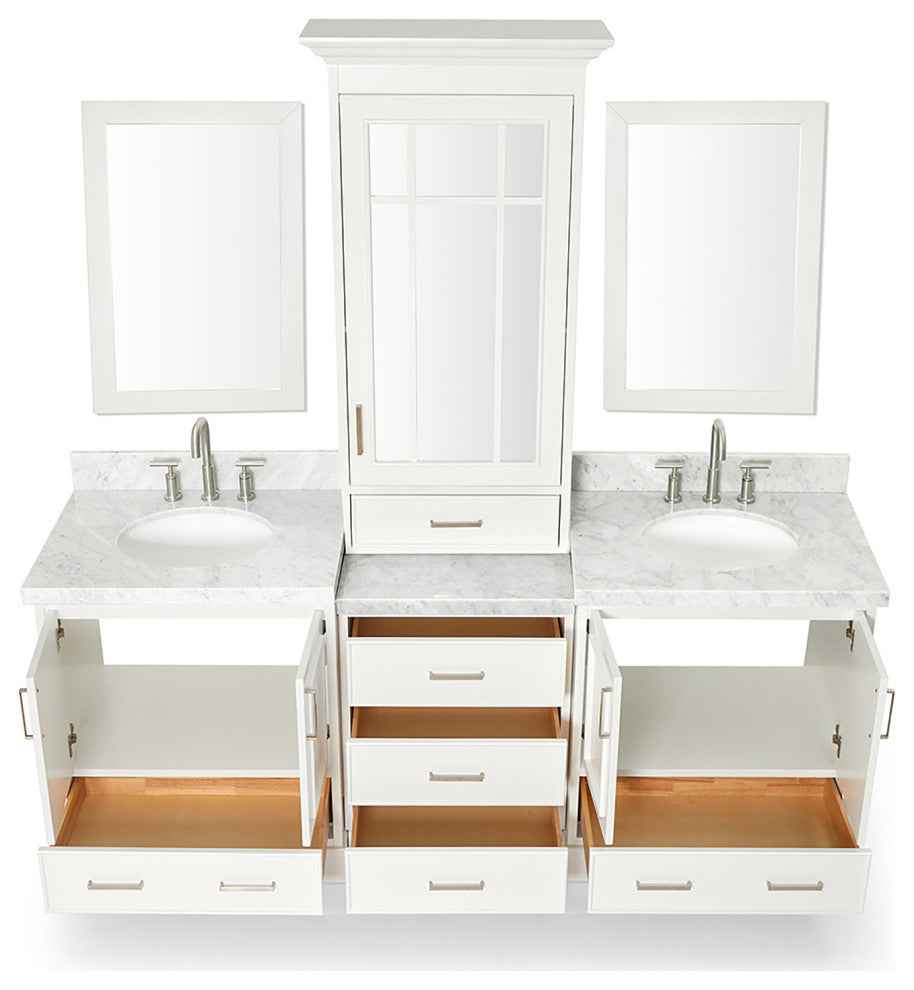 Ariel Stafford 85" Rectangle Sinks Bath Vanity Carrara Marble Espresso