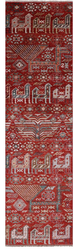 Tribal Persian Gabbeh Hand-Knotted Runner Rug 2' 7" X 9' 9" Q9589