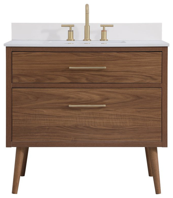 Bella 36" Bathroom Vanity, Walnut Brown With Backsplash