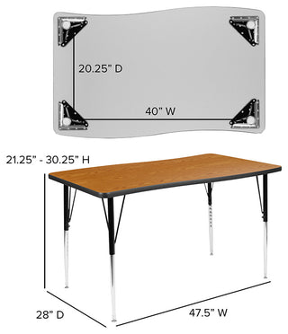 76" Oval Wave Laminate Activity Table Set-16" Student Stack Chairs, Oak/Black
