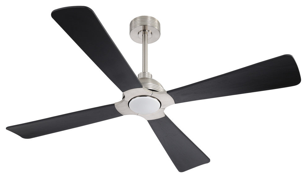 56" 4-Blade Solid Wood Ceiling Fan with LED Light and Remote Control, Brushed Nickel/Black