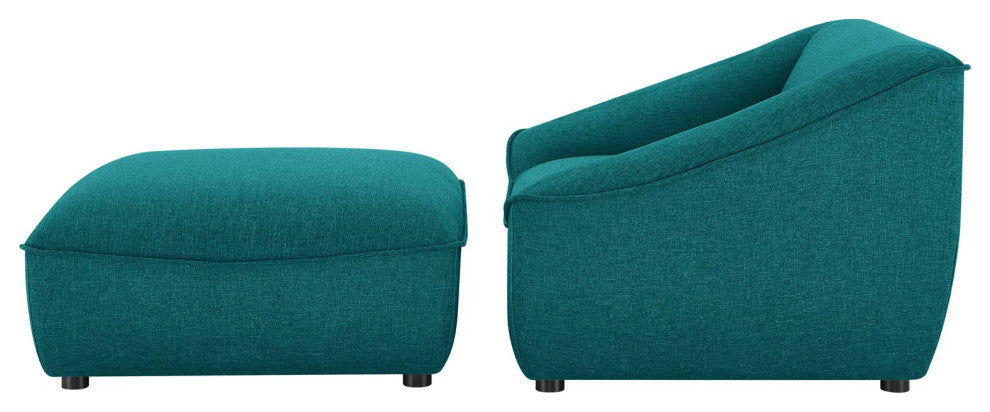 Armchair Accent Chair and Ottoman, Fabric, Teal Blue, Modern, Lounge Hospitality