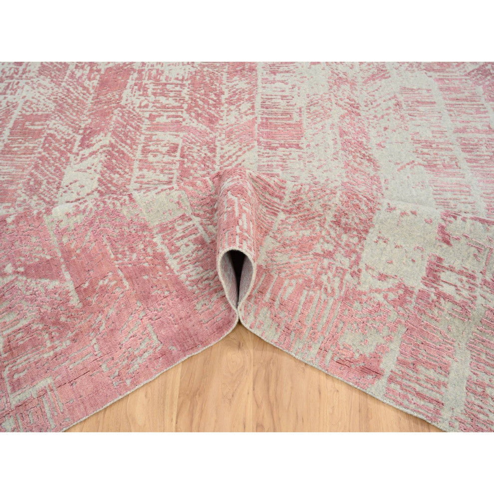 Rose Pink, Wool and Art Silk Jacquard Hand Loomed, Square Rug, 10'0"x10'2"