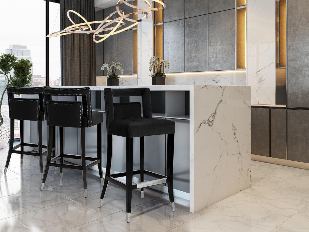 Hart Black Velvet Bar Stool - Black