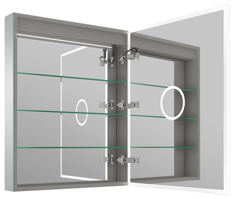 LED Medicine Cabinet with Mirror, 3X Magnifier Glass, Recessed/Surface Mount, 24"x30" Right Door
