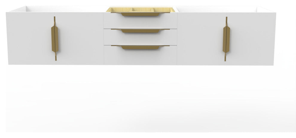 CastelloUSA Alpine 72" Wall Mounted Vanity, Base Only, White, Gold Handles