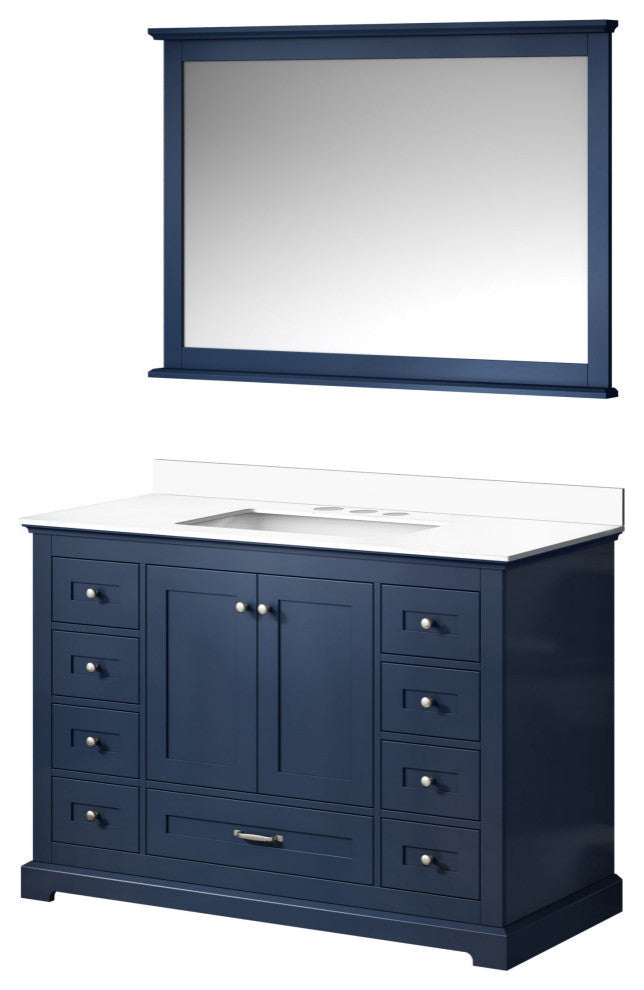 Dukes 48" Navy Blue Single Square Sink Vanity with Quartz Top, With Mirror
