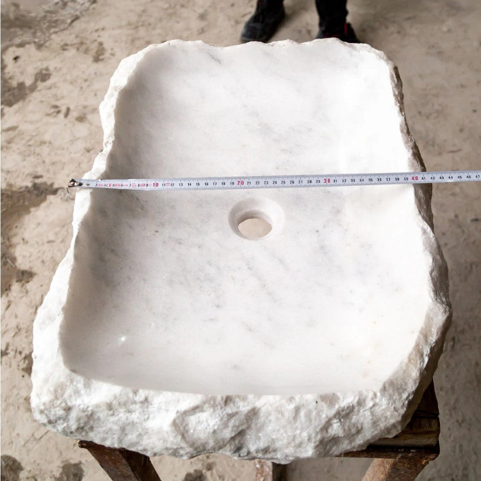 Carrara Marble Rustic Vessel Sink Polished&Hand Chiseled  (W)16" (L)22" (H)5"