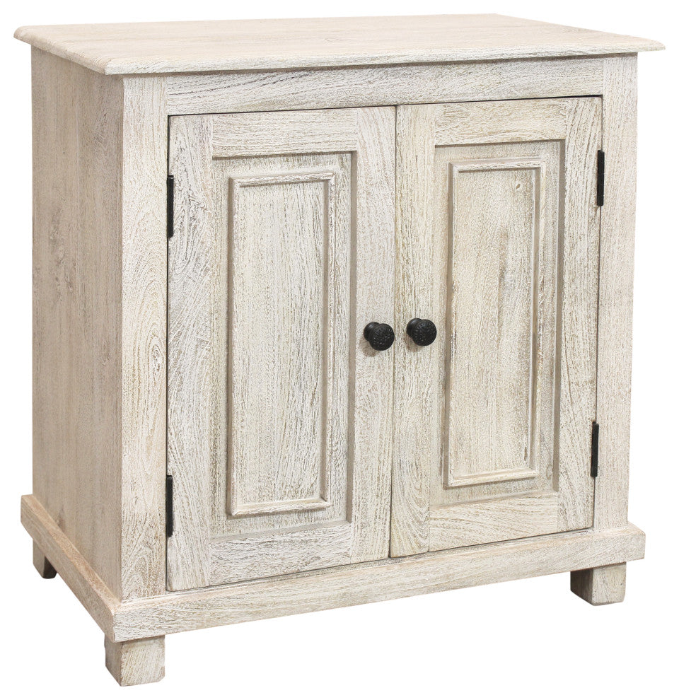 Jenna 2-Door Solid Wood Nightstand With Distressed White Finish