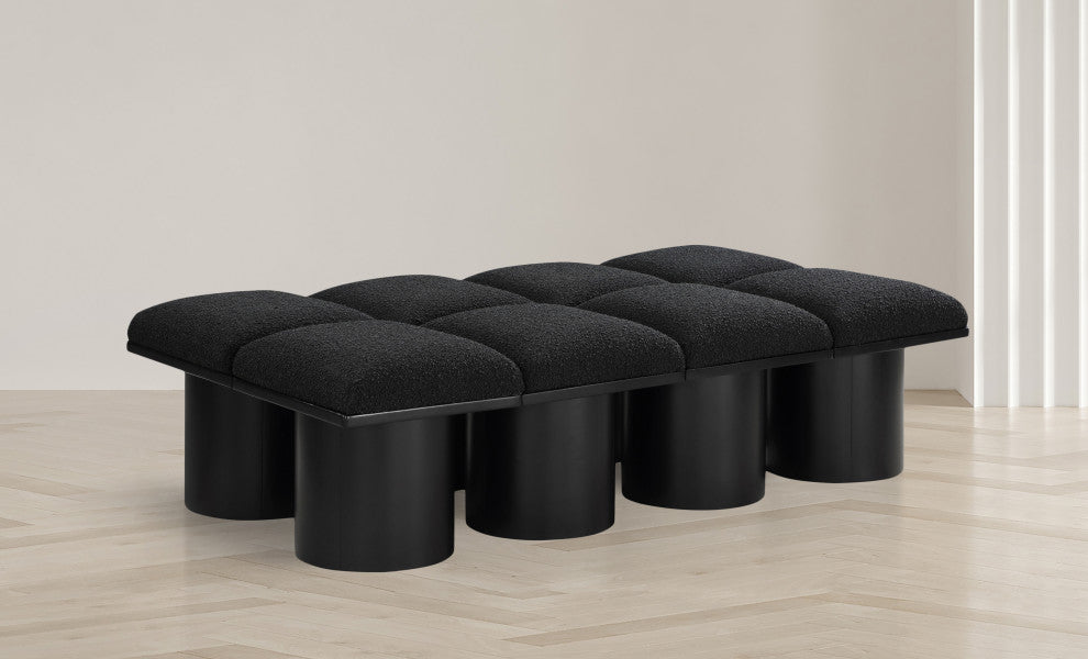 Pavilion Boucle Fabric Upholstered 8-Piece Modular Bench, Black, Black Finish