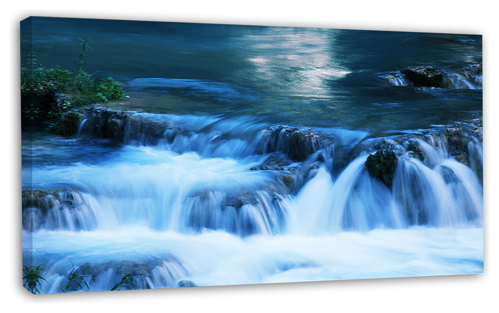 Beautiful Small Blue Waterfalls, Landscape Wall Art on Canvas, 32"x16"