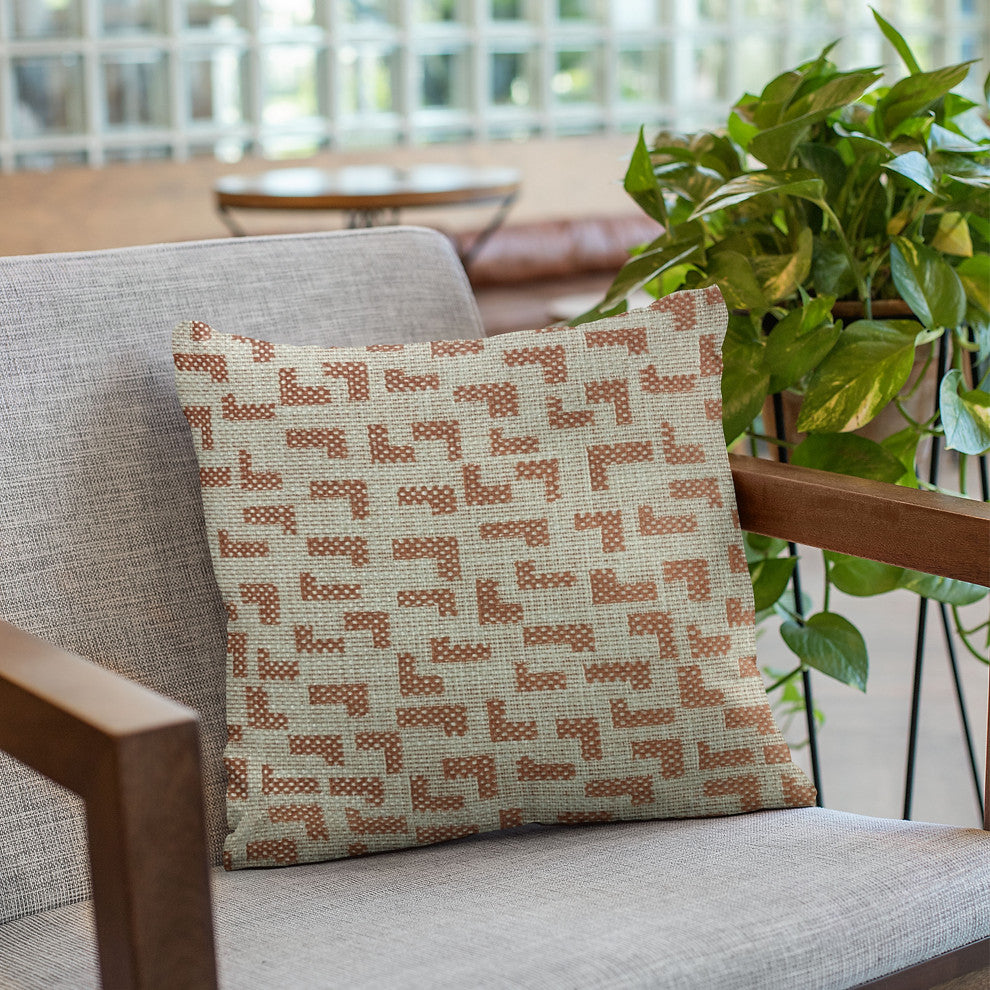 Plutus Brown Beige Angles Abstract Luxury Throw Pillow, 18"x18"