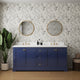 Freestanding Double Bathroom Vanity with White Carrara Marble Top, Navy Blue, 72"