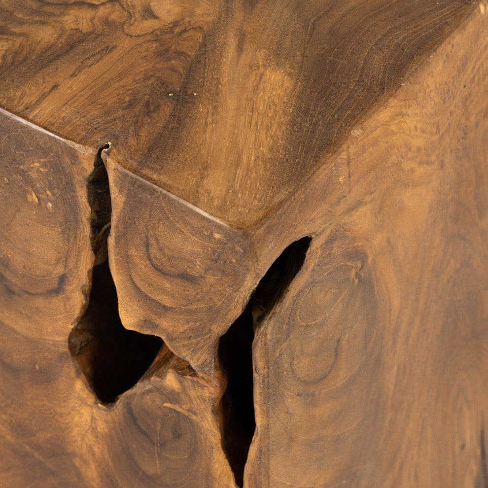 Teak Square Stool-Teak Root