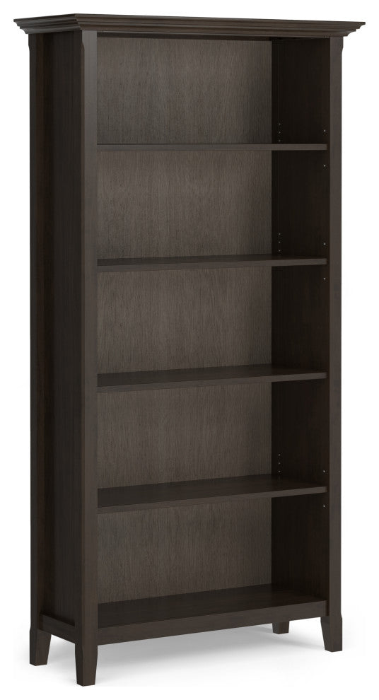 Amherst Solid Wood 36" 5 Shelf Bookcase, Hickory Brown