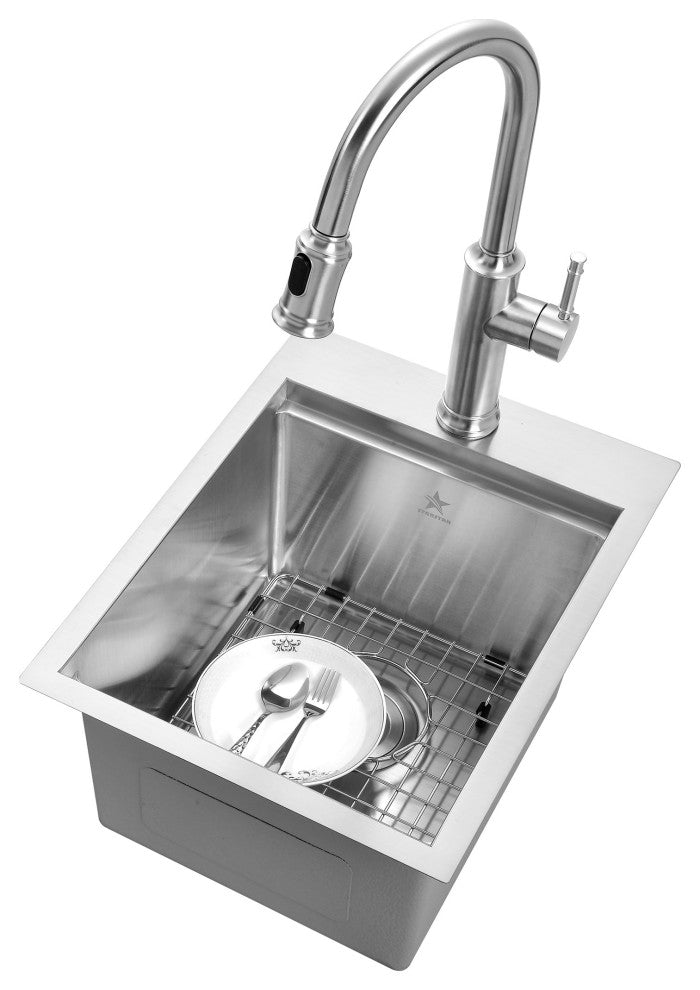 Workstation Top Mount/Drop-in Stainless Single Kitchen Sink, 15x17x9