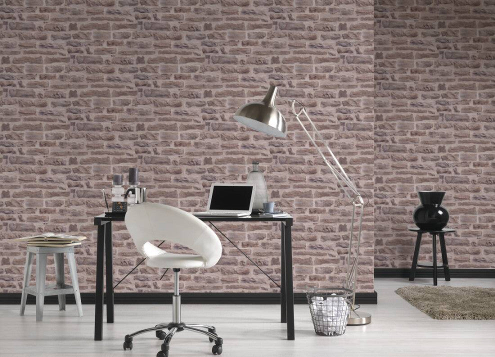 Faux Textured Wallpaper Brick Wall, 355801, Beige Brown Purple, One Roll