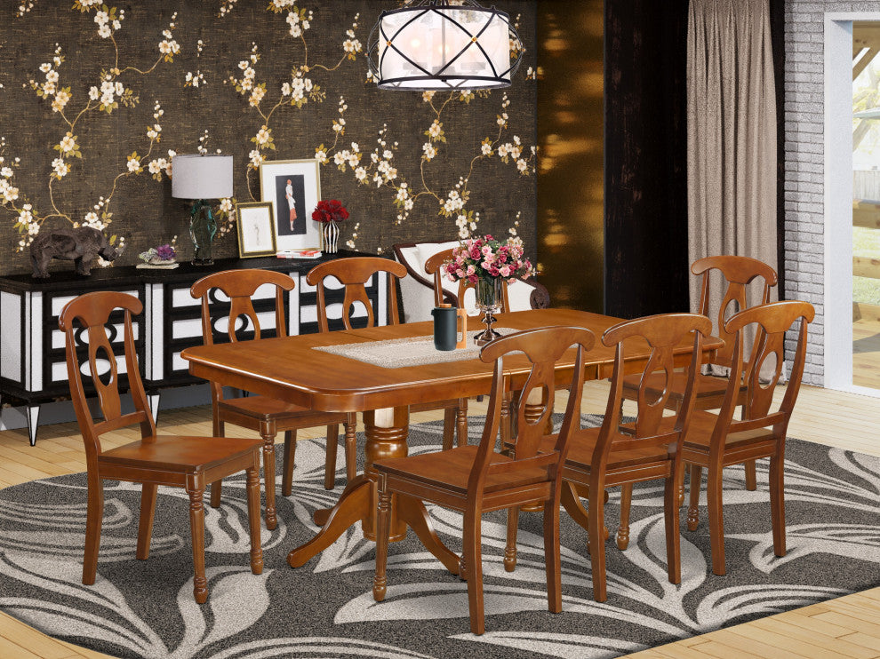 Nana9-Sbr-W, 9-Piece Dining Room Set Table With Leaf and 8 Dining Chairs