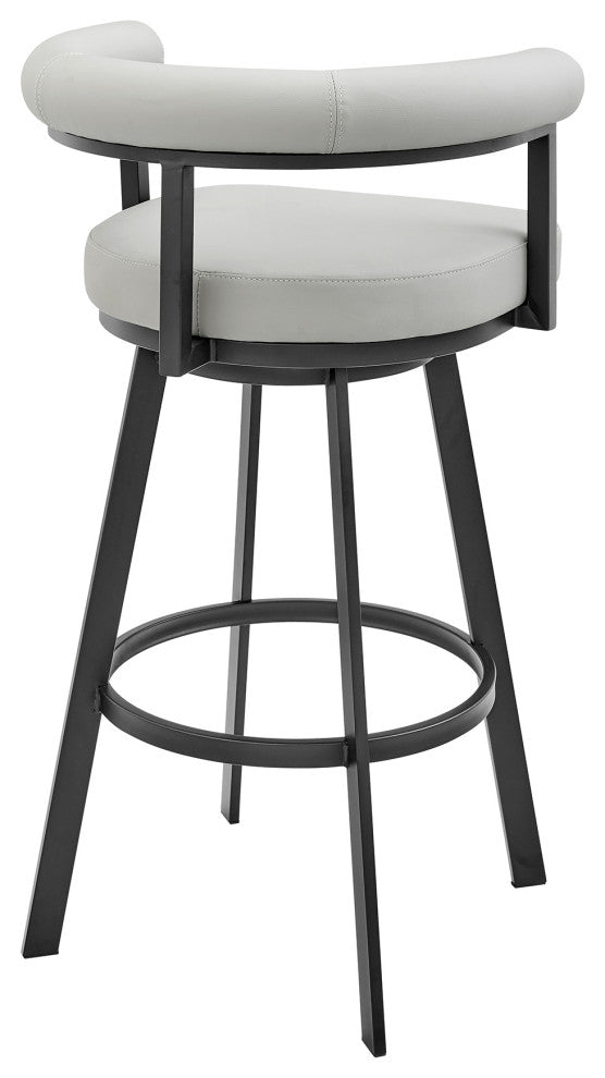 Nolagam Swivel Bar Stool in Black Metal with Light Grey Faux Leather