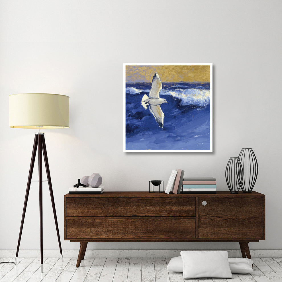 "Seagulls with Gold Sky II" Digital Paper Print by Shirley Novak, 38"x38"