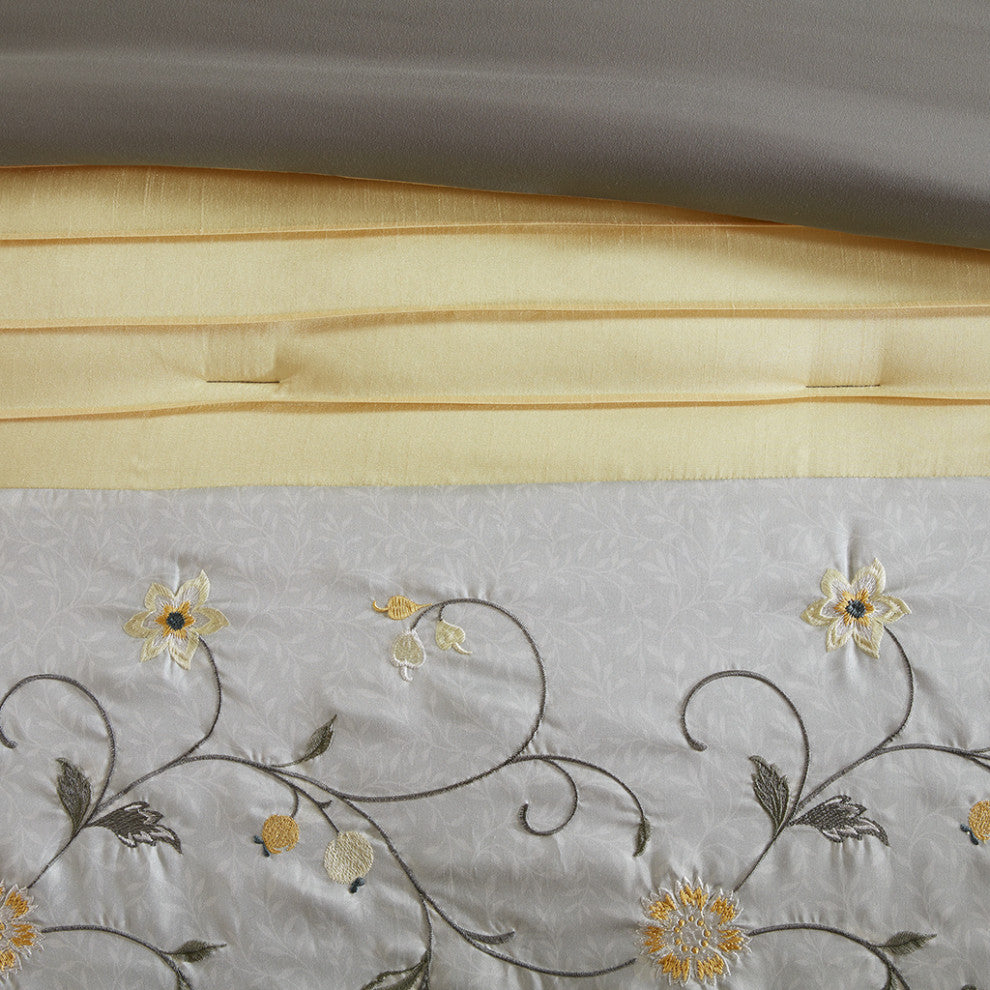Madison Park Serene Embroidered 7 Piece Comforter Set, Yellow