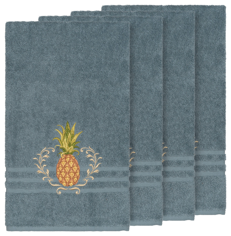 Linum Home Textiles Welcome Embellished, Teal, Bath Towel, 4-Piece Set