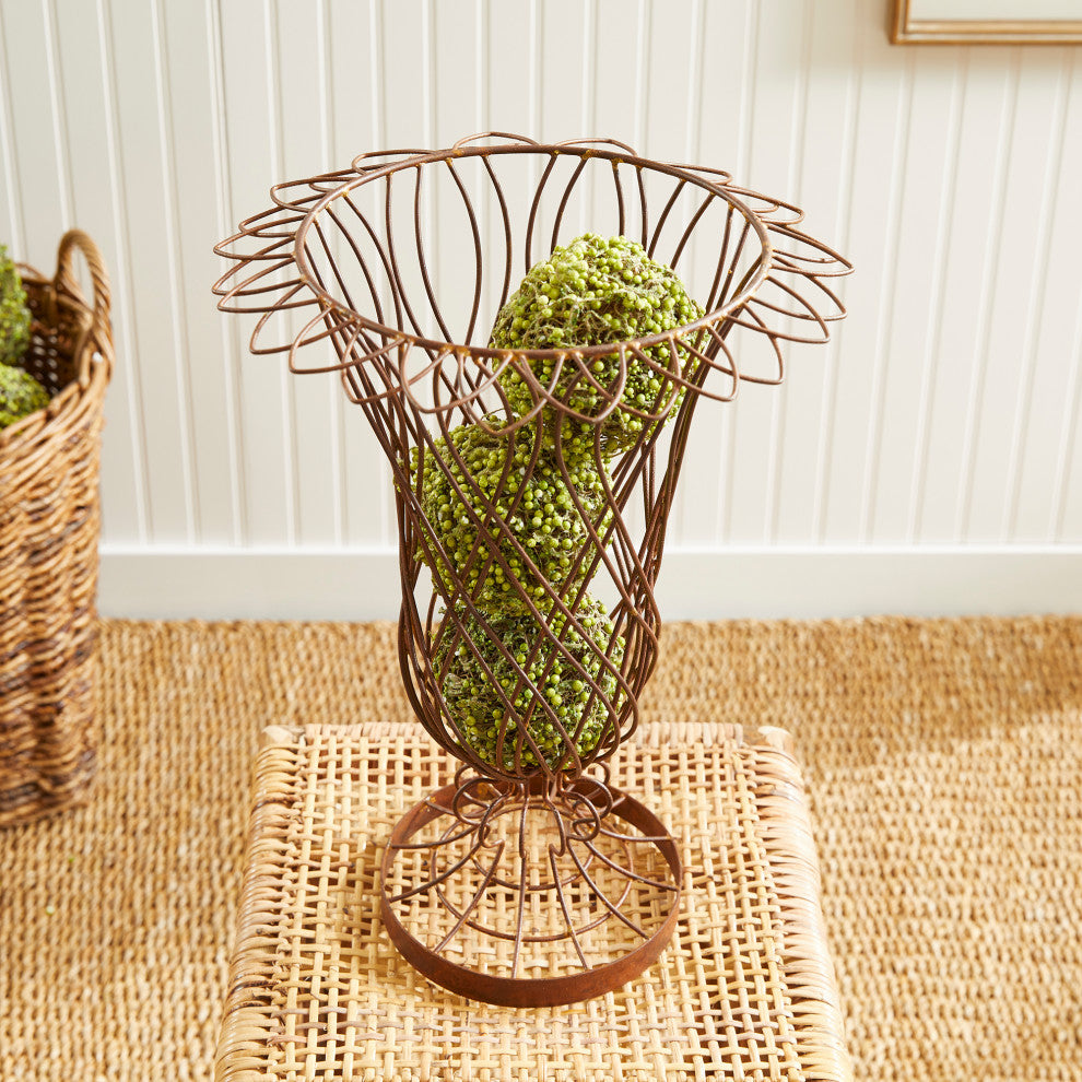 Rustic Weathered Galvanized Wire Metal Sculpture Vase Rust Vintage Style