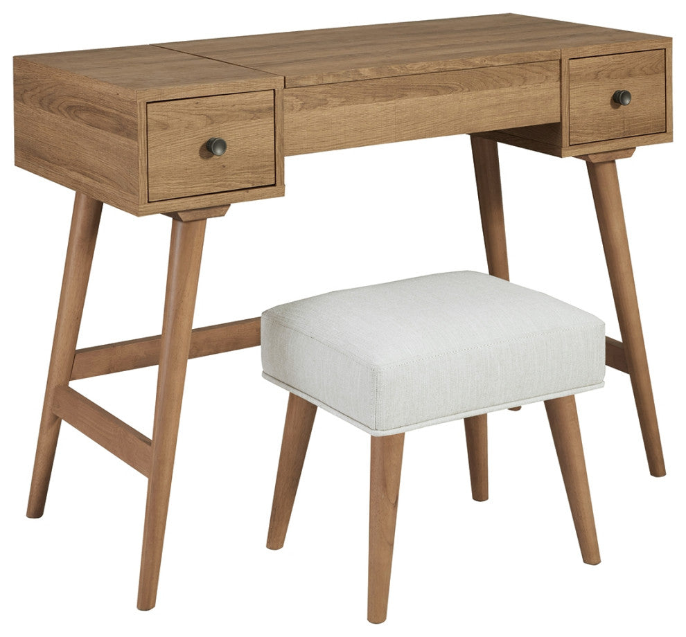 Thadamere Light Brown Vanity With Stool