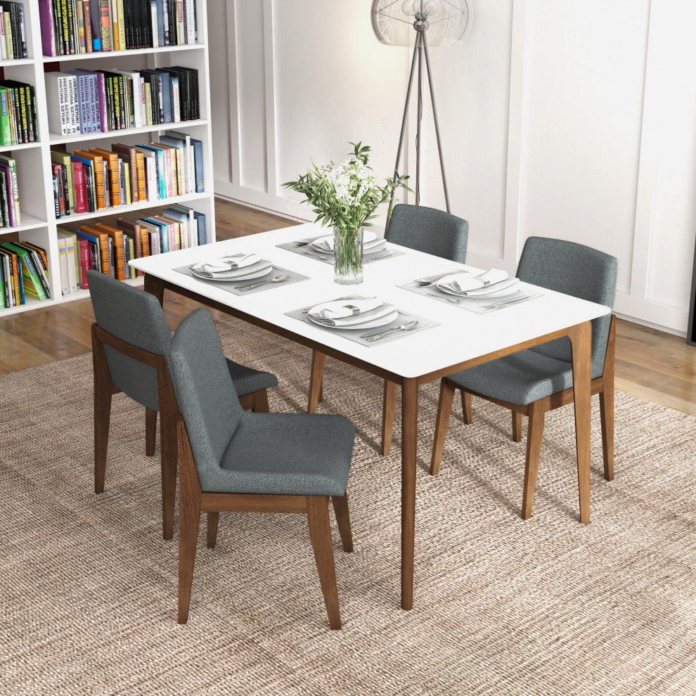 Ohio Midcentury Solid Wood Upholstered Dining Chair, Set of 2, Dark Grey