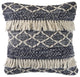 Navy and Ivory Textured with Fringe Throw Pillow