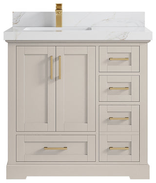 Boston 36" Left Offset Bath Vanity in Fine Grain 2" Calacatta Sienna