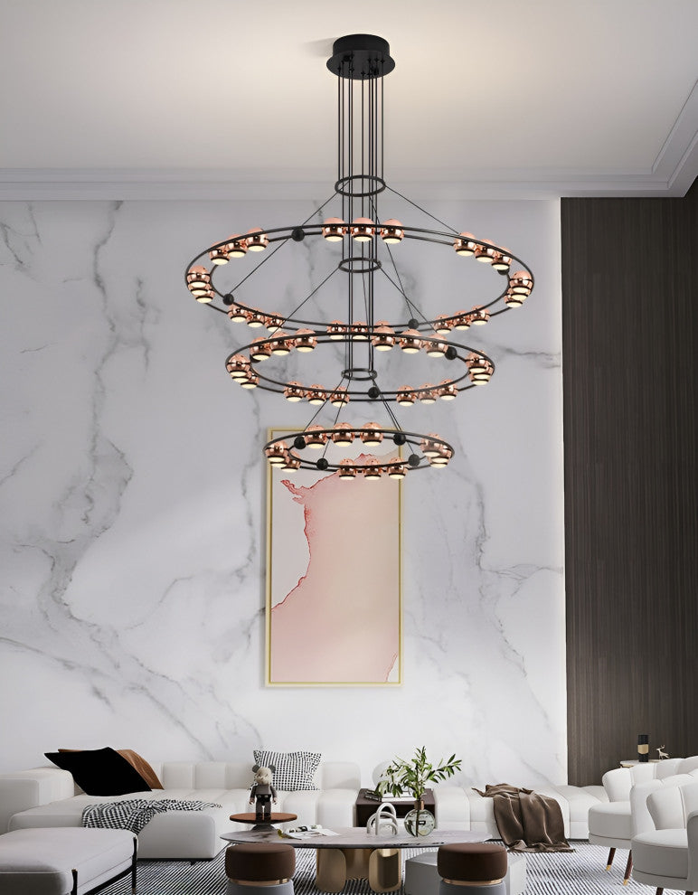 Irgoli | Ring Design LED Rose Gold Decor Hanging Chandelier for Living Room, 3 Rings, Cool Light, Dimmable