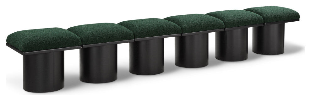 Pavilion Boucle Fabric Upholstered 6-Piece Modular Bench, Green, Black Finish