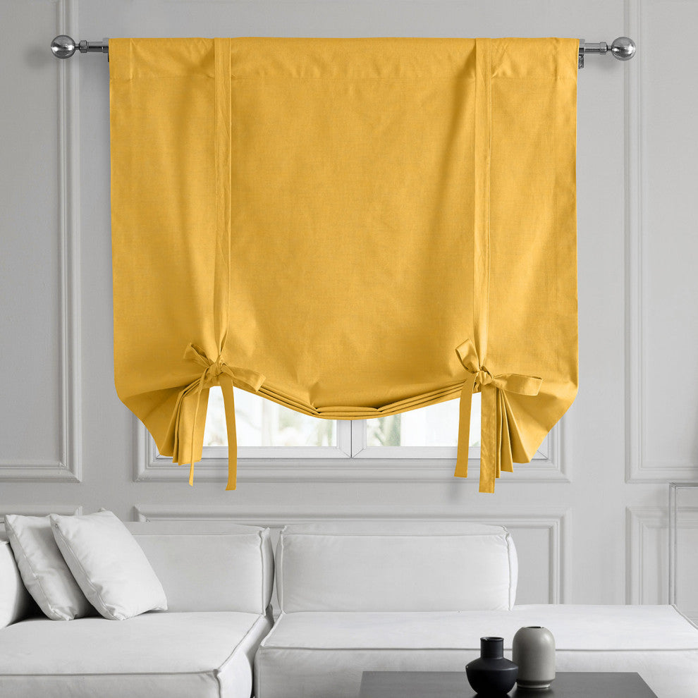 Solid Cotton Tie-Up Window Shade Single Panel, 46W x 63L, Ochre, 46w X 63l