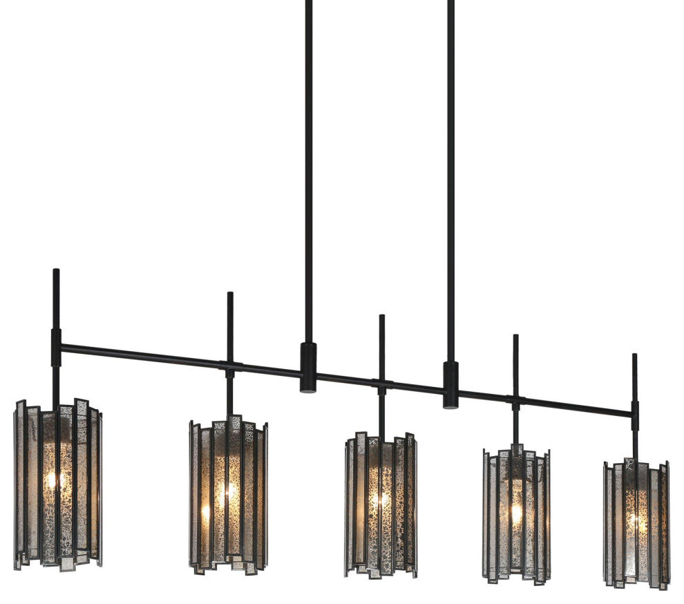 LNC Hemera 5-Light 45" Matte Black with Tiffany, Modern Kitchen Island Light