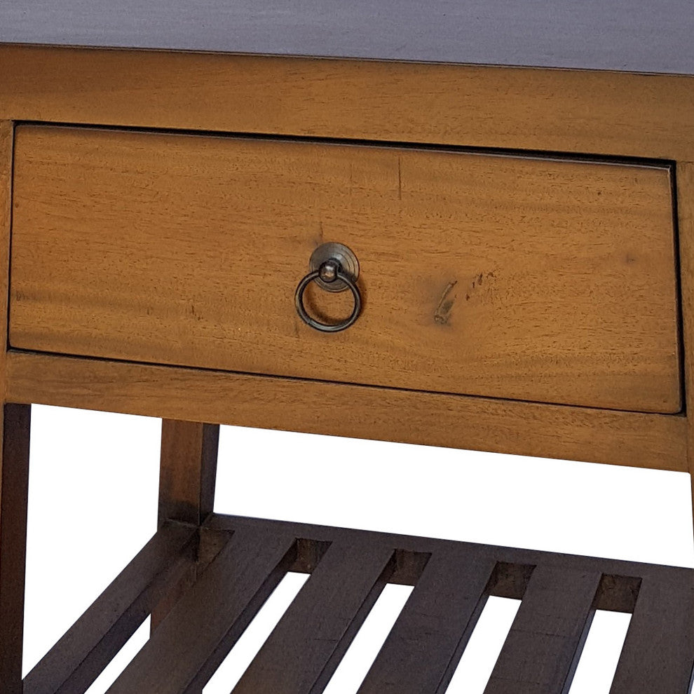 Benzara BM285211 Side Table, Classic Look, Drawer, Shelf, Modern Wood Brown